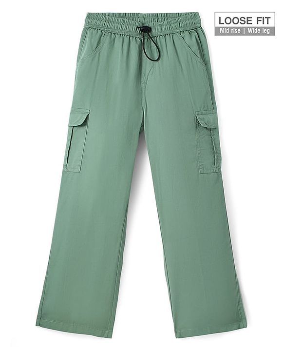 Pine Kids Cotton Woven Full Length Solid Trouser - Mint