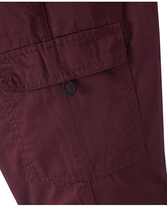Pine Kids Cotton Woven Full Length Solid Trouser - Maroon