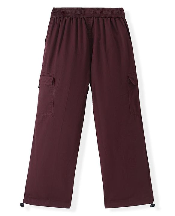 Pine Kids Cotton Woven Full Length Solid Trouser - Maroon
