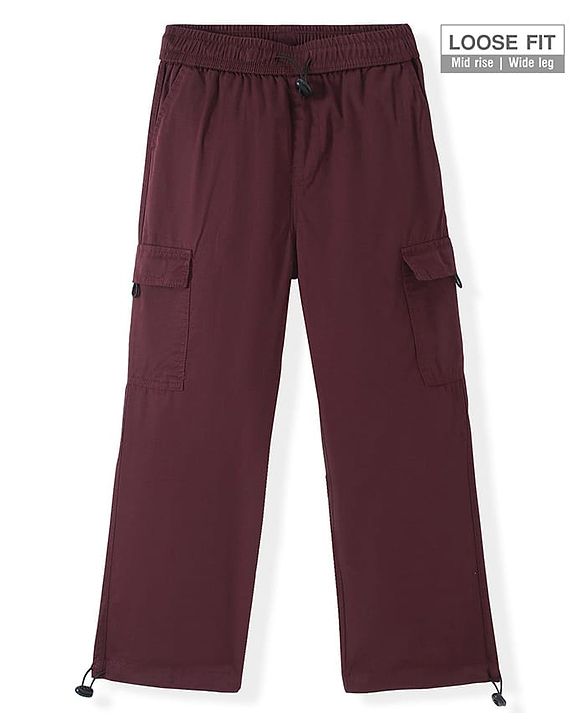 Pine Kids Cotton Woven Full Length Solid Trouser - Maroon