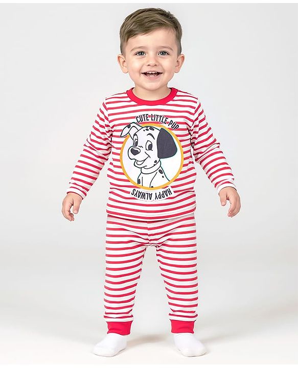 Babyhug Cotton Knit Full Sleeves Night Suit With Animals Print - White & Red main image 0