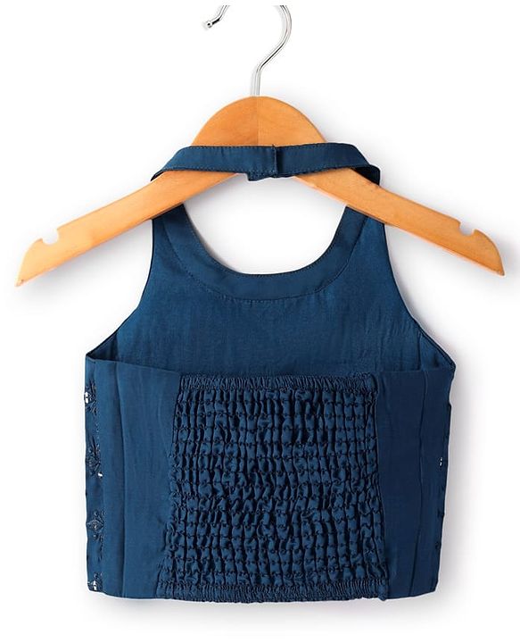 Babyhug Woven Halter Neck Lehenga Choli Set with Embroidery Mirror Sequin & Dupatta - Navy Blue