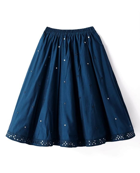 Babyhug Woven Halter Neck Lehenga Choli Set with Embroidery Mirror Sequin & Dupatta - Navy Blue