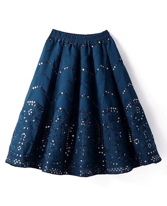Babyhug Woven Halter Neck Lehenga Choli Set with Embroidery Mirror Sequin & Dupatta - Navy Blue