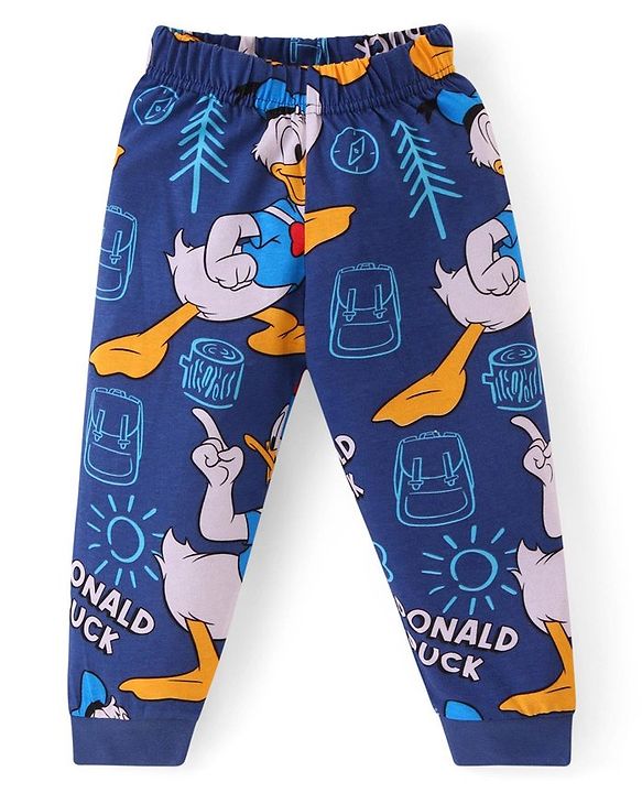 Babyhug Disney Single Jersey Full Sleeves Night Suit With Donald Duck Print - Navy Blue