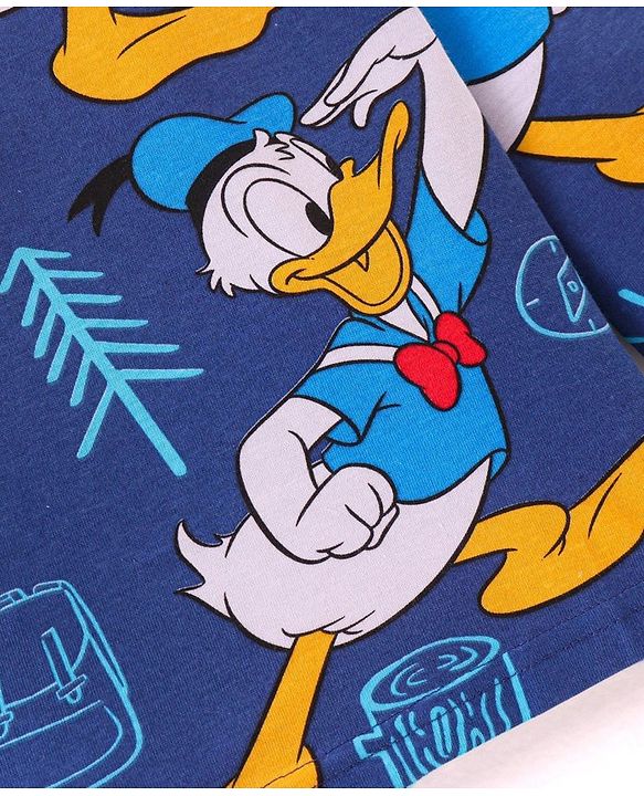 Babyhug Disney Single Jersey Full Sleeves Night Suit With Donald Duck Print - Navy Blue