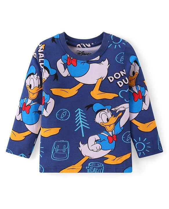 Babyhug Disney Single Jersey Full Sleeves Night Suit With Donald Duck Print - Navy Blue