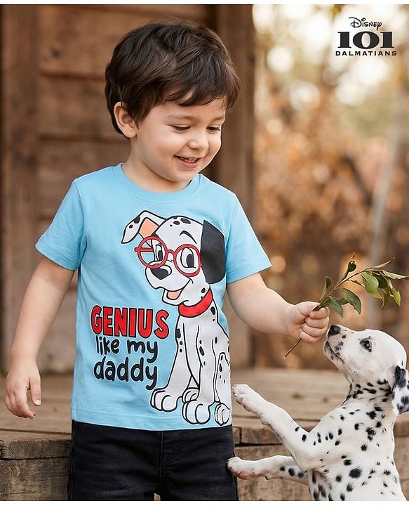 Babyhug Disney Single Jersey Knit Half Sleeves T-Shirt with 101 Dalmatians Graphics - Blue