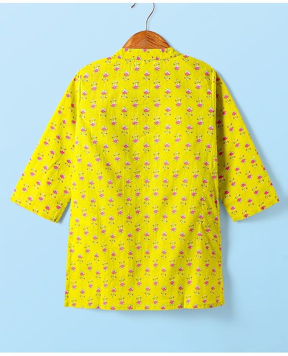 Babyhug Cambric Woven Full Sleeves Dhoti Kurta Set with Floral Print - Yellow