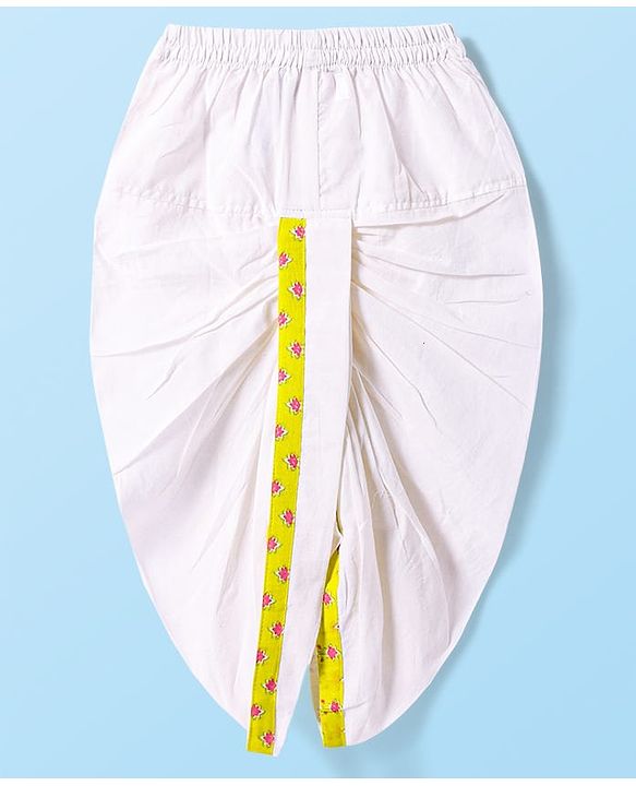 Babyhug Cambric Woven Full Sleeves Dhoti Kurta Set with Floral Print - Yellow
