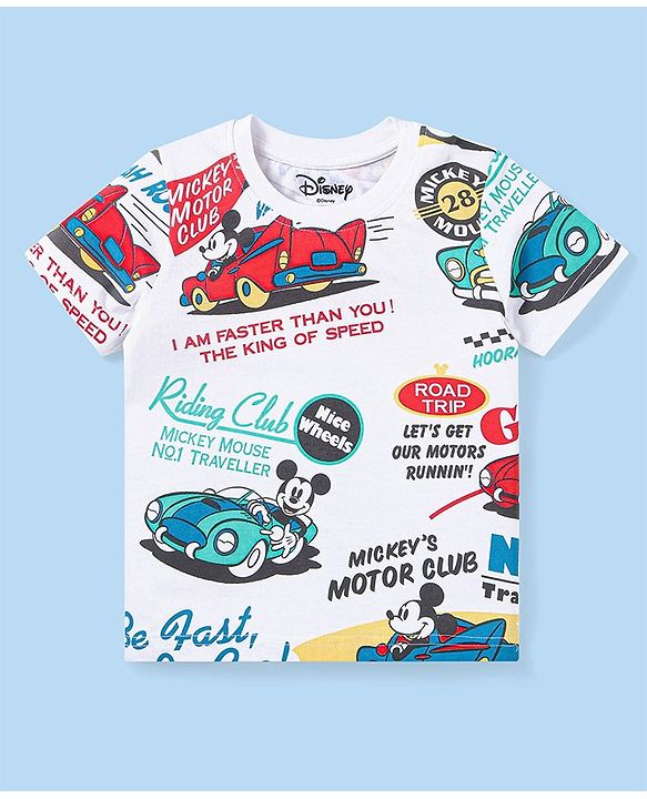 Babyhug Disney Single Jersey Knit Half Sleeves T-Shirt with Mickey Mouse Print - White