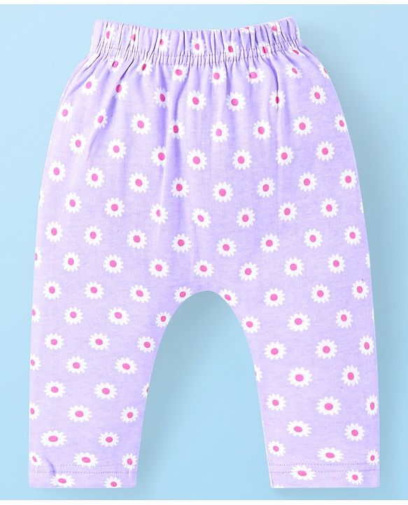 Babyhug Interlock Full Length Diaper Leggings With Floral Print Pack Of 3 - Pink & Lavender
