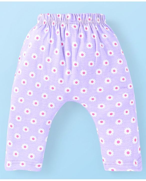 Babyhug Interlock Full Length Diaper Leggings With Floral Print Pack Of 3 - Pink & Lavender