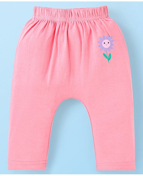 Babyhug Interlock Full Length Diaper Leggings With Floral Print Pack Of 3 - Pink & Lavender