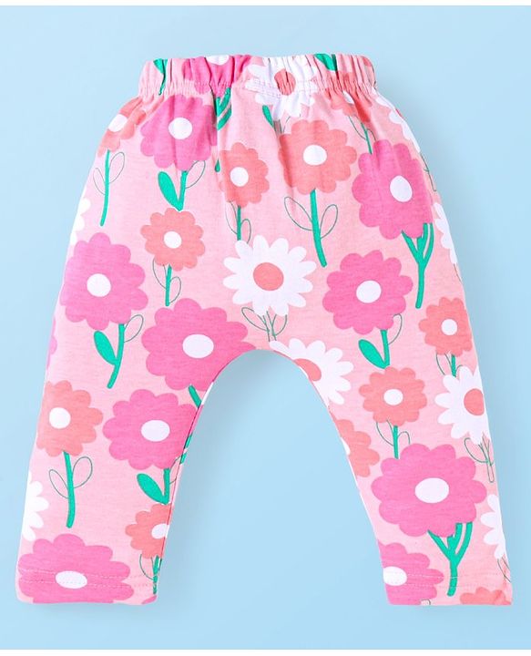 Babyhug Interlock Full Length Diaper Leggings With Floral Print Pack Of 3 - Pink & Lavender