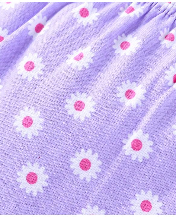 Babyhug Interlock Full Length Diaper Leggings With Floral Print Pack Of 3 - Pink & Lavender