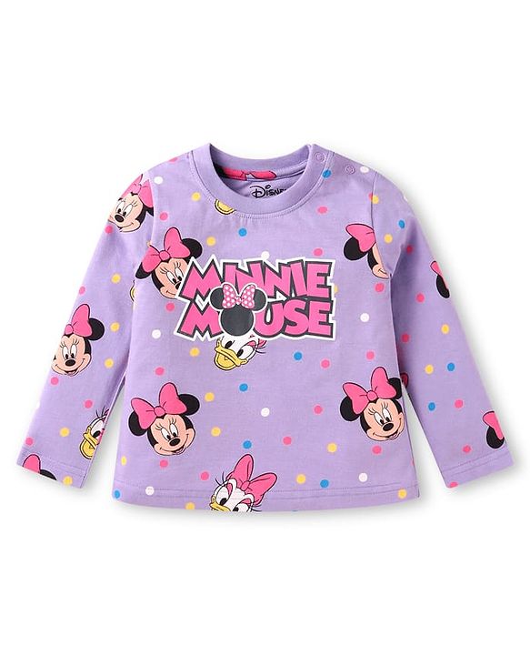 Babyhug Disney Cotton Knit Full Sleeves Night Suit With Minnie Mouses Graphics - Lilac