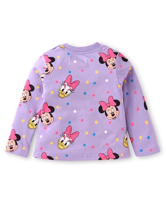 Babyhug Disney Cotton Knit Full Sleeves Night Suit With Minnie Mouses Graphics - Lilac