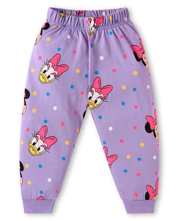Babyhug Disney Cotton Knit Full Sleeves Night Suit With Minnie Mouses Graphics - Lilac