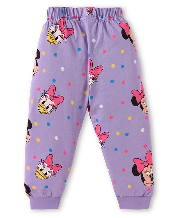 Babyhug Disney Cotton Knit Full Sleeves Night Suit With Minnie Mouses Graphics - Lilac