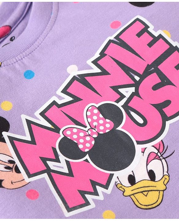 Babyhug Disney Cotton Knit Full Sleeves Night Suit With Minnie Mouses Graphics - Lilac