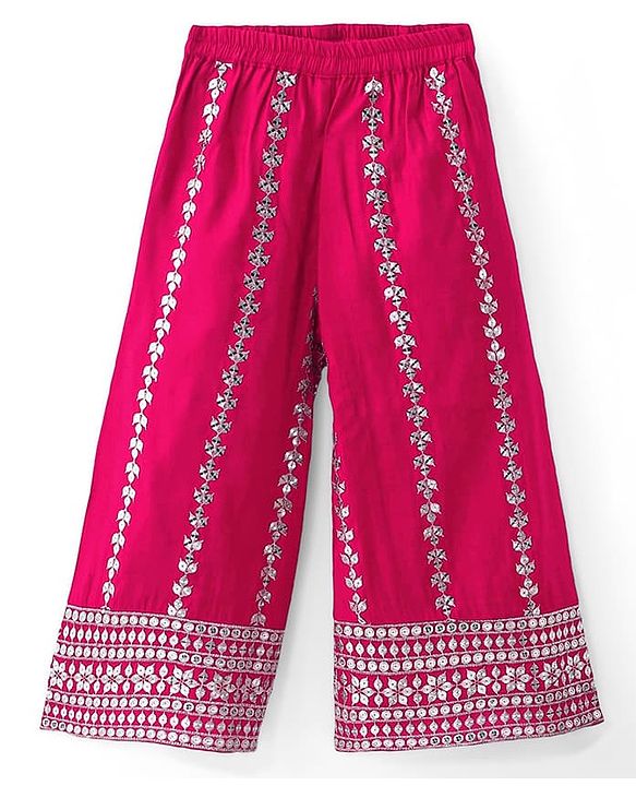 Babyhug Woven Sleeveless Floral Embroidered Top Palazzo Set with Dupatta - Red