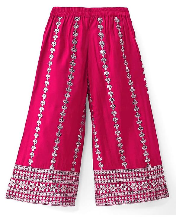 Babyhug Woven Sleeveless Floral Embroidered Top Palazzo Set with Dupatta - Red