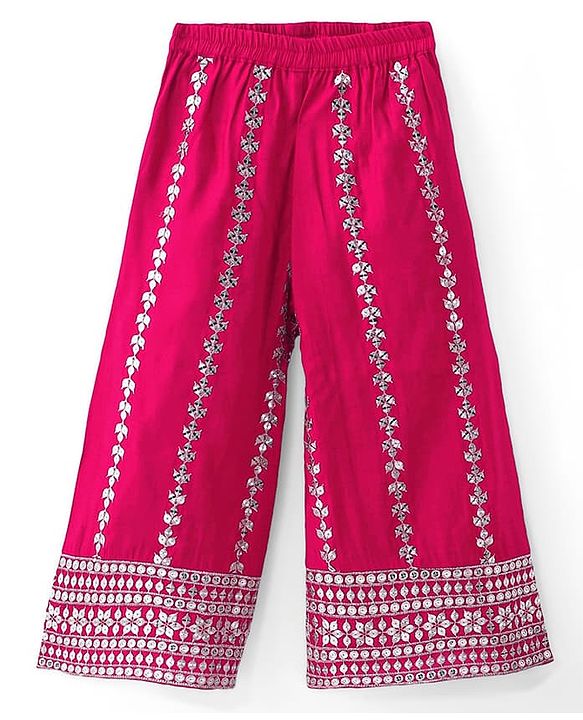 Babyhug Woven Sleeveless Floral Embroidered Top Palazzo Set with Dupatta - Red