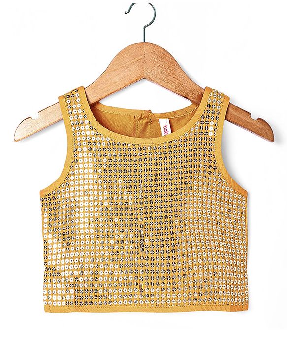 Babyhug Woven Sleeveless Sequined Embroidered Top & Palazzo Set with Dupatta - Mustard