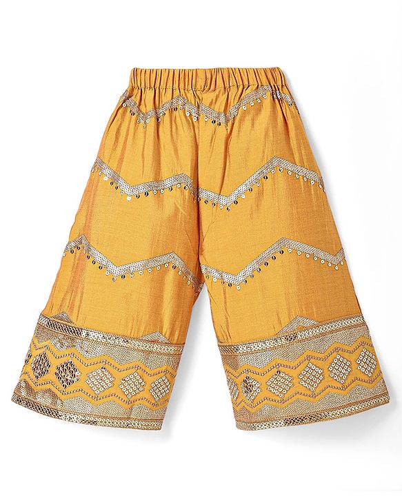 Babyhug Woven Sleeveless Sequined Embroidered Top & Palazzo Set with Dupatta - Mustard