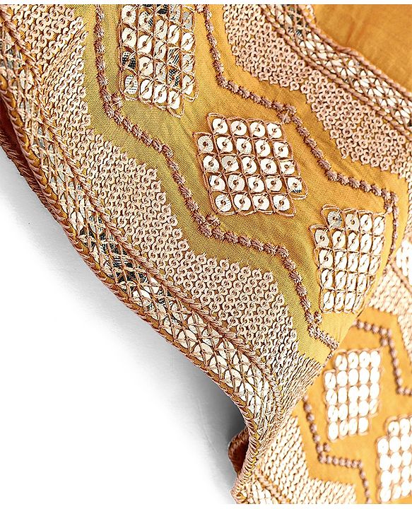 Babyhug Woven Sleeveless Sequined Embroidered Top & Palazzo Set with Dupatta - Mustard