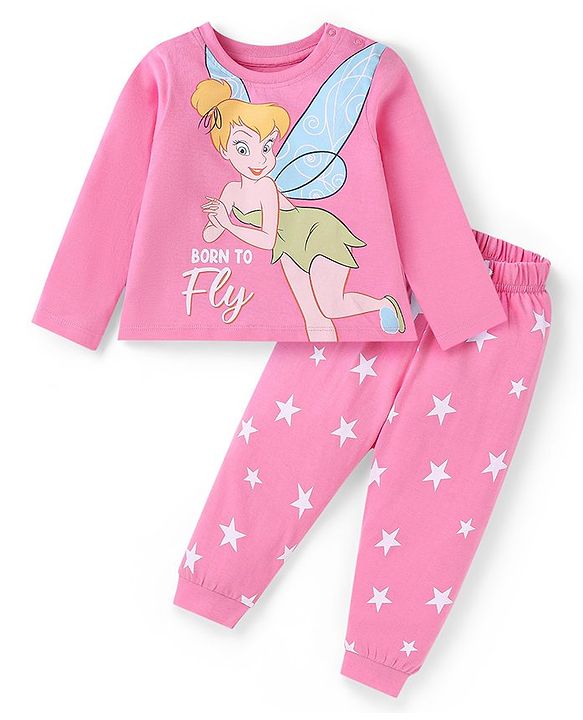 Babyhug Cotton Knit Full Sleeves Text Printed Night Suit - Pink main image 1
