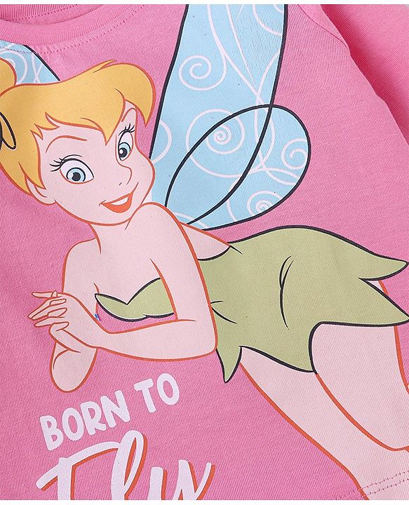 Babyhug Disney Single Jersey Knit Full Sleeves Night Suit With Tinker Bell Graphics - Pink