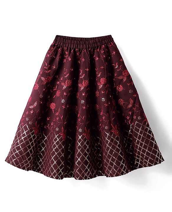 Babyhug Woven Sleeveless Neck Lehenga Choli Set with Floral Embroidery Sequin & Dupatta - Maroon