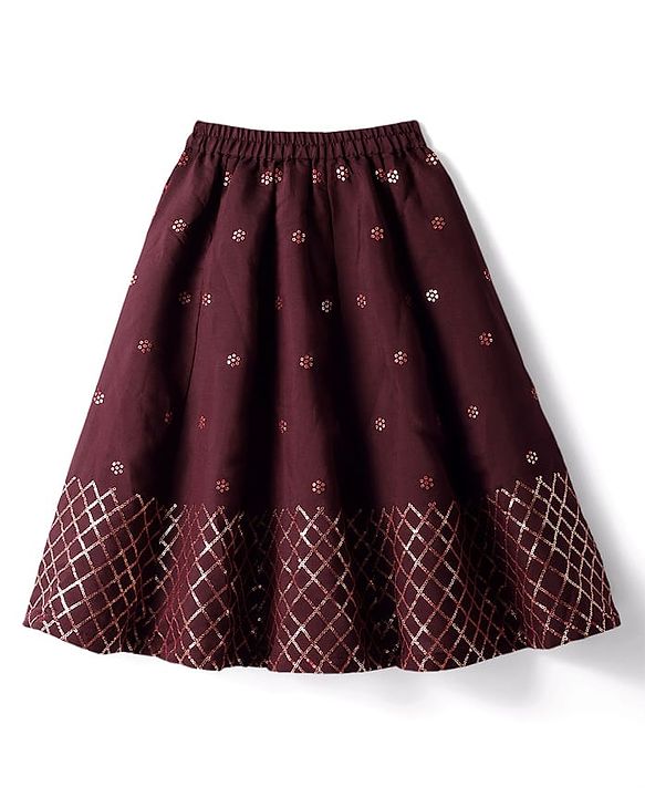 Babyhug Woven Sleeveless Neck Lehenga Choli Set with Floral Embroidery Sequin & Dupatta - Maroon