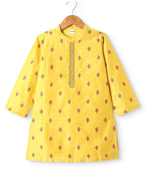 Babyhug Woven Full Sleeves Kurta & Dhoti Set with Sequin Embroidery - Yellow
