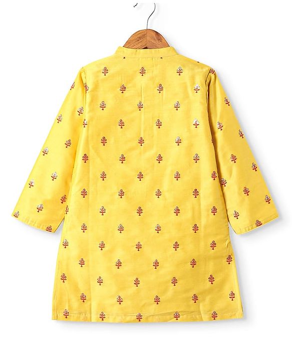 Babyhug Woven Full Sleeves Kurta & Dhoti Set with Sequin Embroidery - Yellow