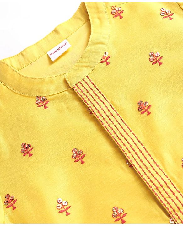 Babyhug Woven Full Sleeves Kurta & Dhoti Set with Sequin Embroidery - Yellow