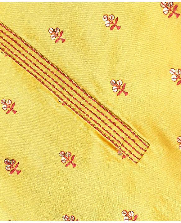 Babyhug Woven Full Sleeves Kurta & Dhoti Set with Sequin Embroidery - Yellow
