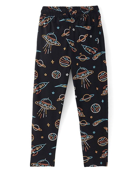 Pine Kids Single Jersey Knit Half Sleeves Space Printed Night Suit - Black