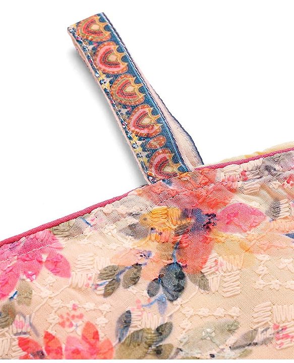Babyhug Woven Schiffly Sleeveless Floral Printed Crop Top & Palazzo Set with Frill Detailing - Pink