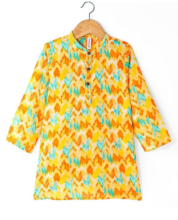 Babyhug Cotton Woven Cambric Lurex Full Sleeves Printed Kurta Dhoti Set - Yellow