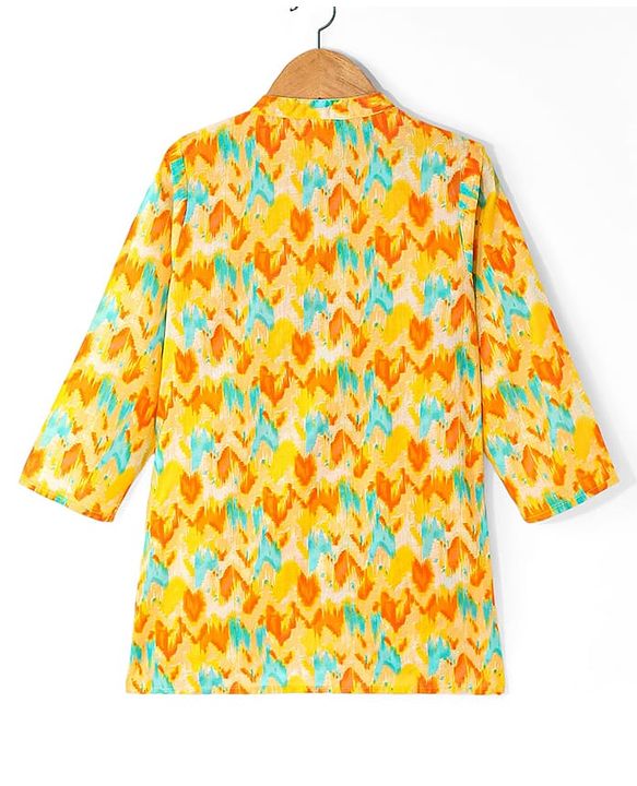 Babyhug Cotton Woven Cambric Lurex Full Sleeves Printed Kurta Dhoti Set - Yellow