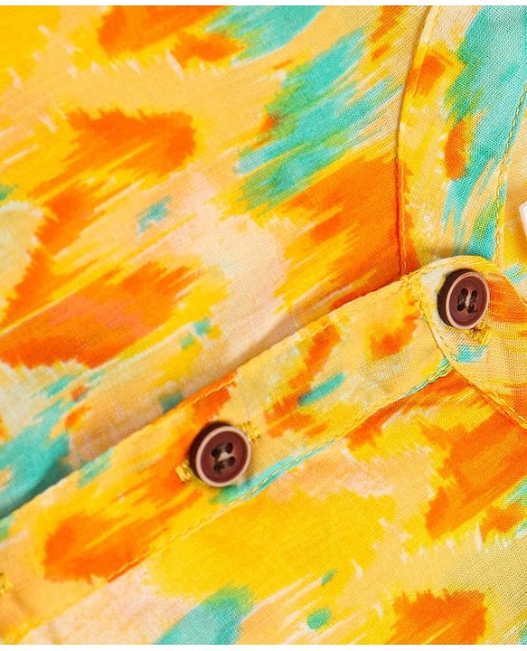Babyhug Cotton Woven Cambric Lurex Full Sleeves Printed Kurta Dhoti Set - Yellow