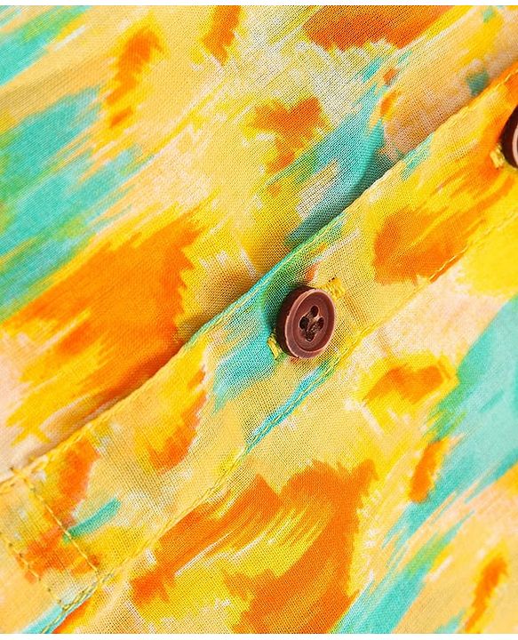 Babyhug Cotton Woven Cambric Lurex Full Sleeves Printed Kurta Dhoti Set - Yellow