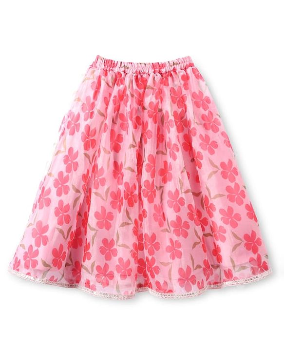 Babyhug Woven Half Puffed Sleeves Floral Printed & Embroidered Choli Lehenga Set with Dupatta - Pink