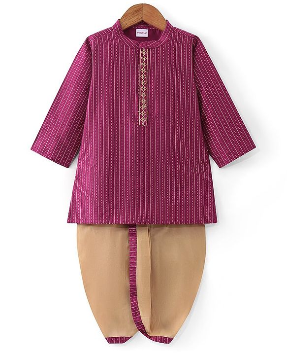 Babyhug Woven Full Sleeves Foil Printed Kurta Dhoti Set - Burgandy