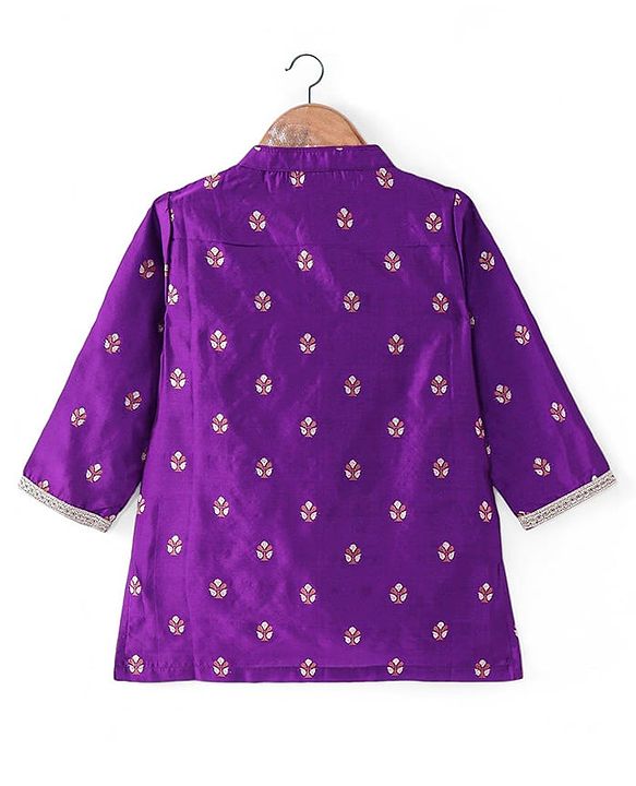 Babyhug Woven Dobby Foil Printed Full Sleeves Kurta Dhoti Set - Purple