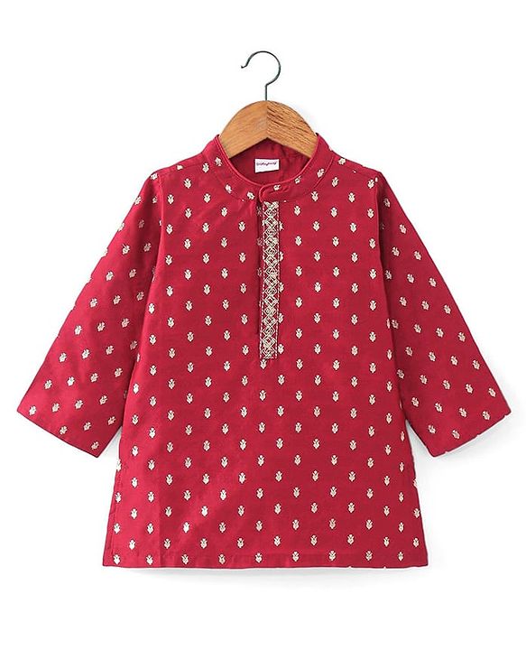 Babyhug Woven Dobby Foil Printed Full Sleeves Kurta Dhoti Set - Red