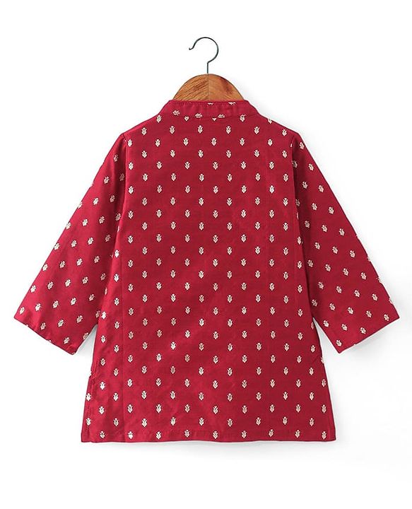 Babyhug Woven Dobby Foil Printed Full Sleeves Kurta Dhoti Set - Red